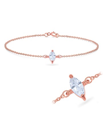 Rose Gold Plated Oval CZ Stone Silver Bracelet BRS-514-RO-GP